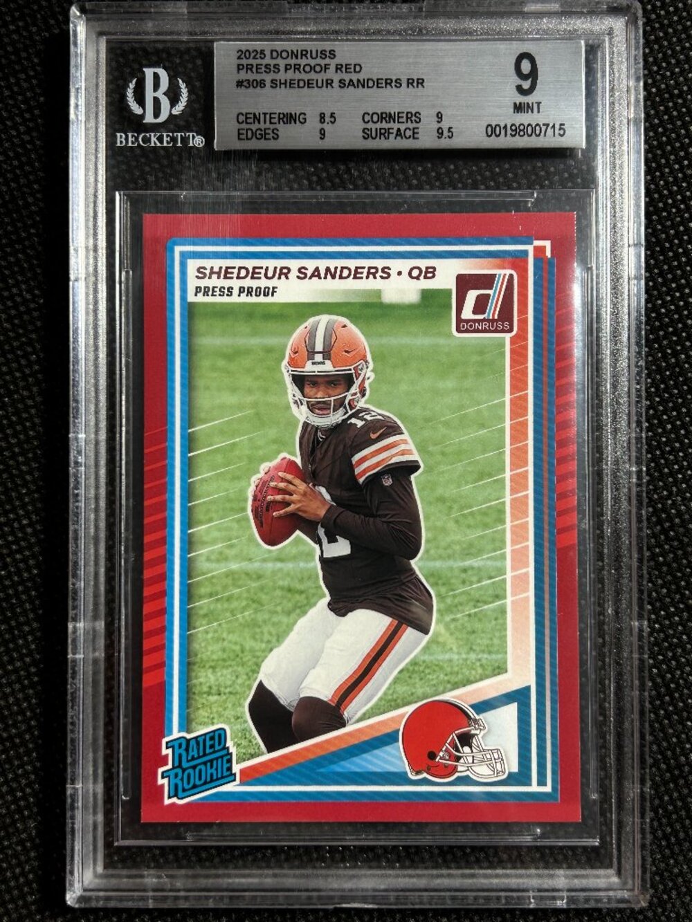 2025 PANINI DONRUSS #306 SHEDEUR SANDERS PRESS PROOF RED (RC) ROOKIE BGS 9 MINT